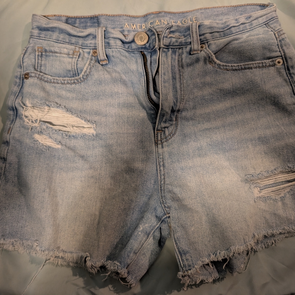 American Eagle Outfitters Blue Jean Shorts Distressed Frayed Hem